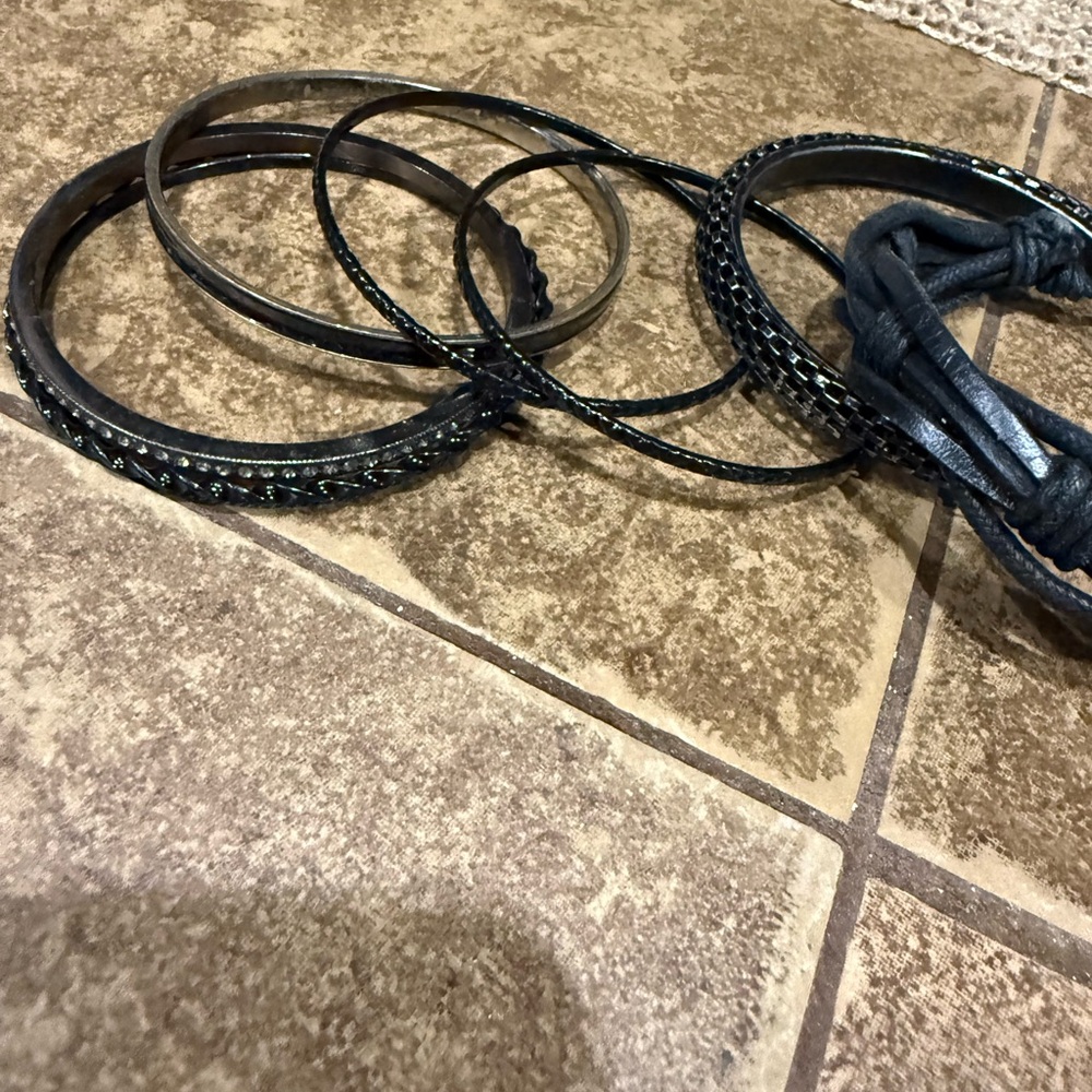 Black Bracelet Stack Set Boho Layered Bangles & A… - image 7